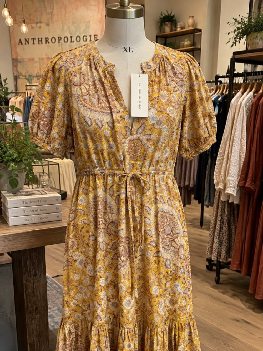 Anthropologie Yellow Floral Paisley Boho Midi Maxi Dress XL NWT